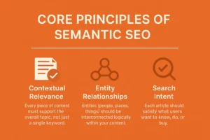 Core principles of Semantic SEO - Contextual Relevance, Entity Relationships, and Search Intent by BeTopSEO