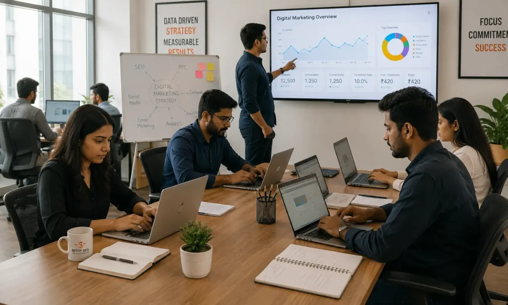 Digital marketing agency team in Hyderabad working on SEO, Google Ads, and performance marketing campaigns